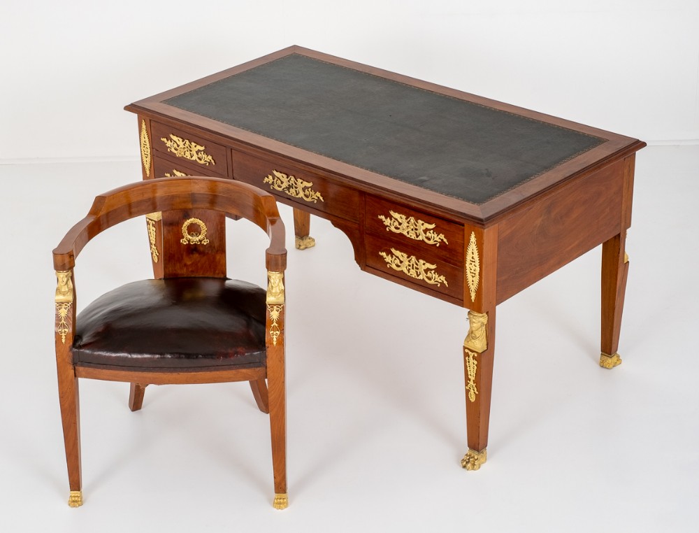Impressive Mahogany Bureau Plat and Chair