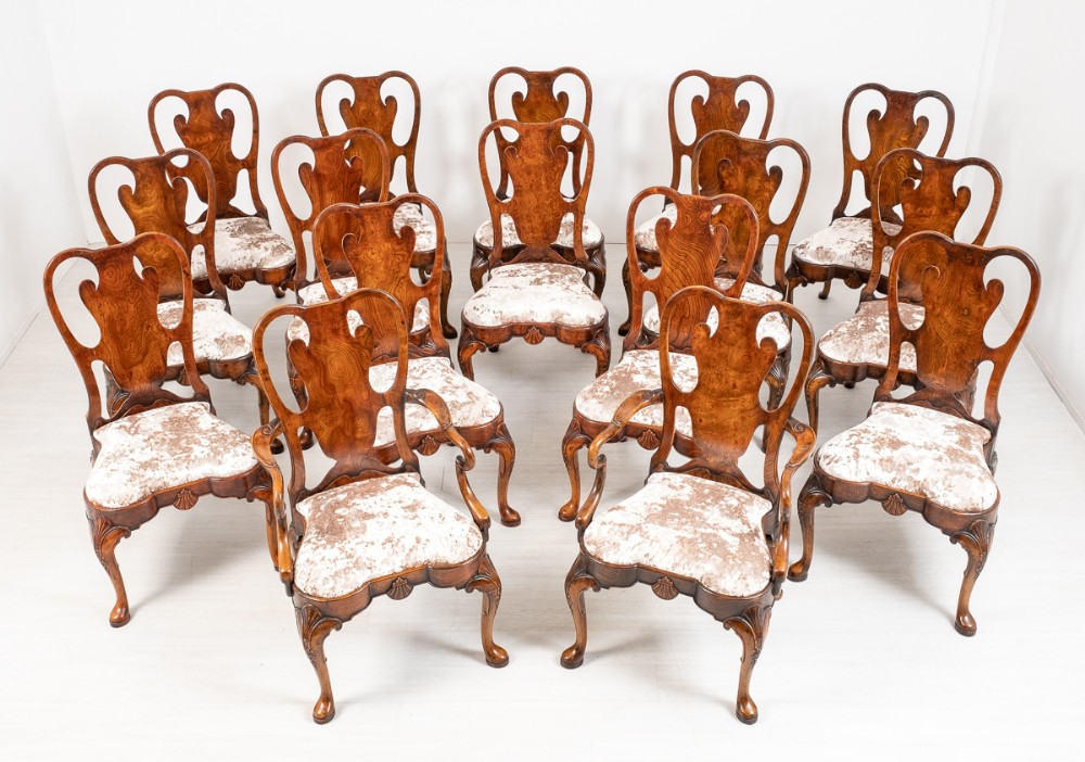 Set of 16 Queen Anne Style Dining Chairs