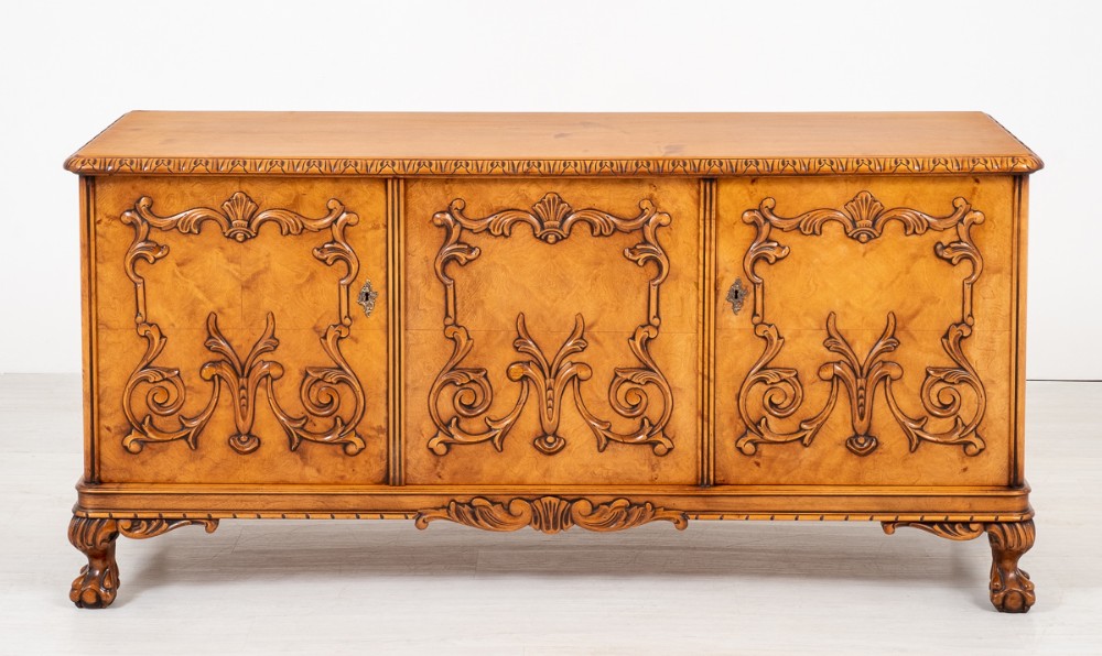 Unusual Birds Eye Maple 3 Door Cabinet.