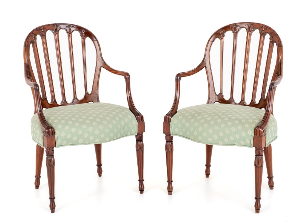 Pair of Mahogany Hepplewhite Revival Open Arm Chairs