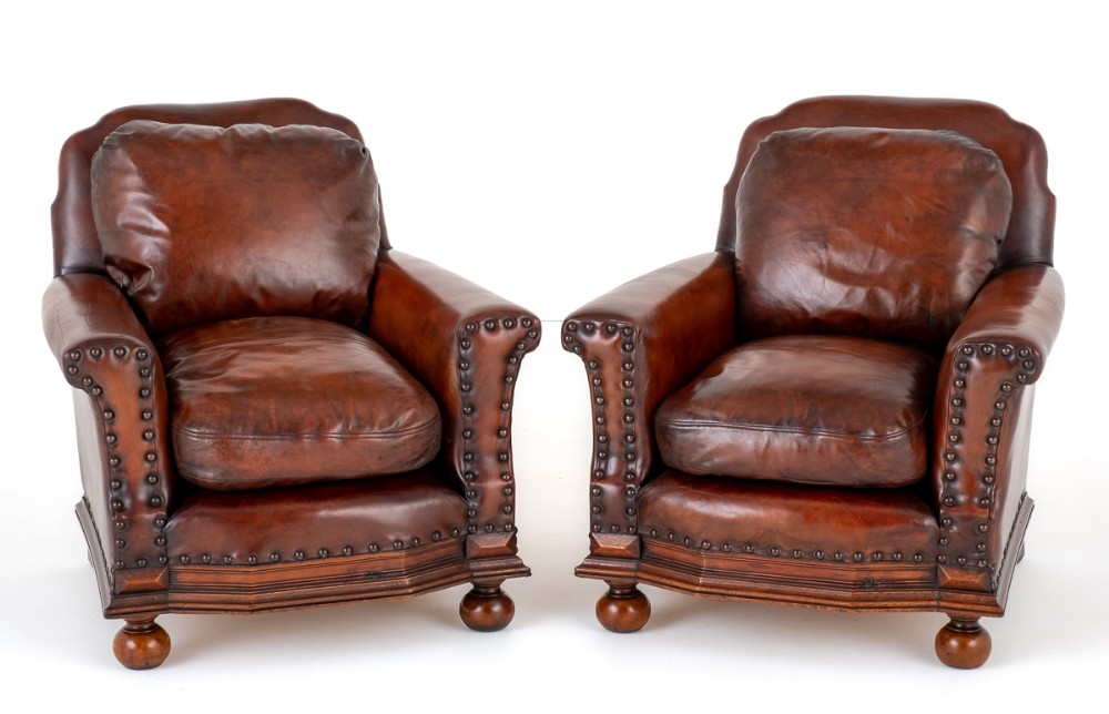 An Impressive Pair of Leather Club Chairs