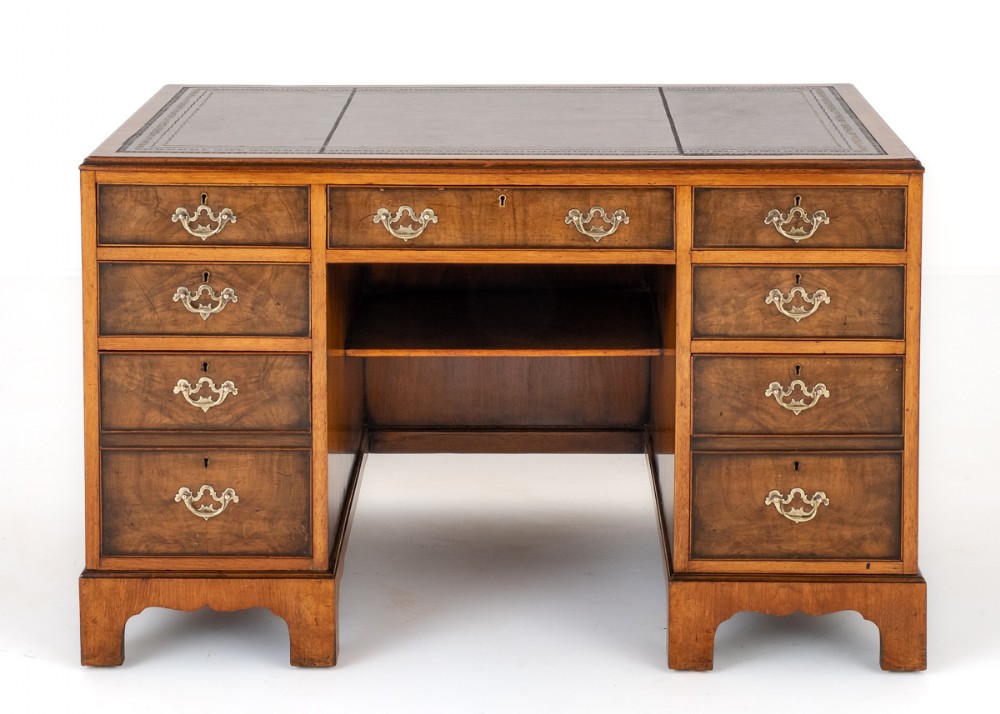 Georgian Style Walnut Pedestal Desk