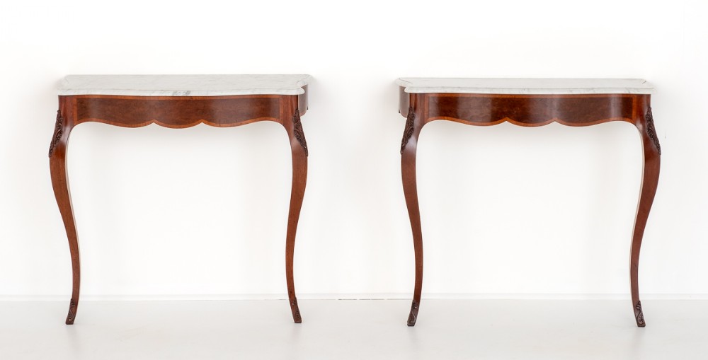 Pair of Marble Top Mahogany Console Tables
