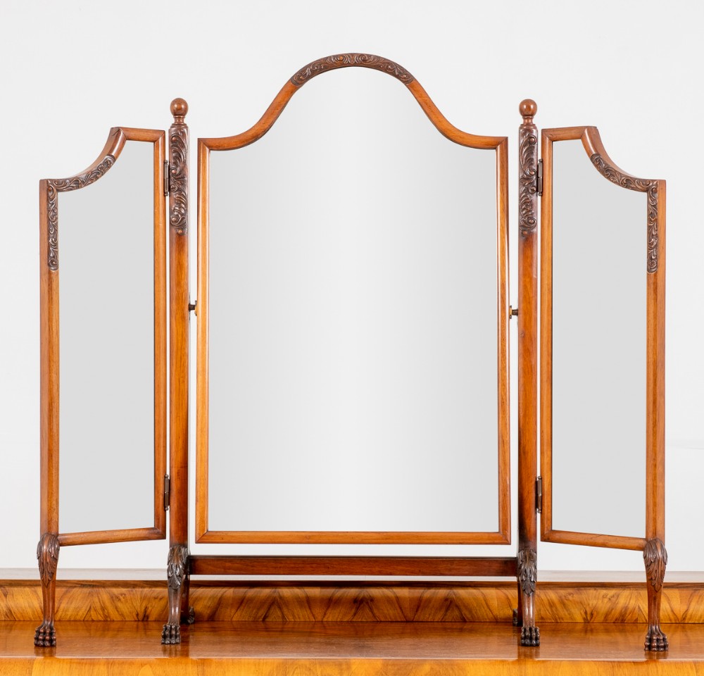 Very Pretty Queen Anne Style Walnut Triple Mirror