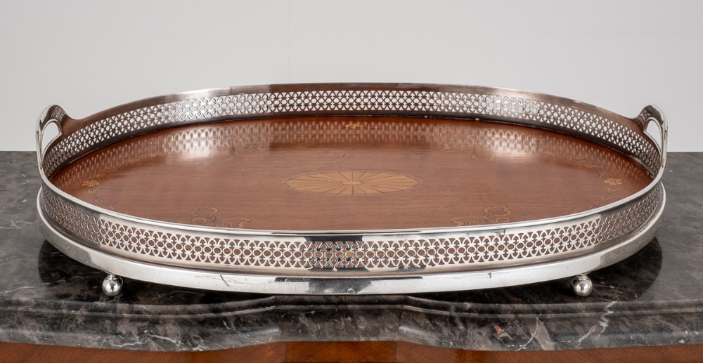 Victorian Mahogany and Silver Plate Tray 