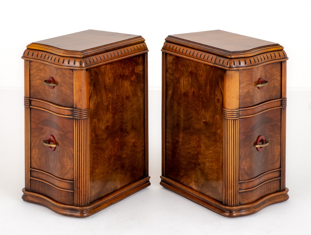 Pair of Walnut Art Deco Bedside Cabinets