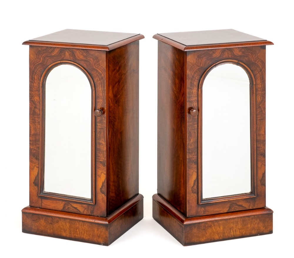 Pair of Victorian Figured Walnut Bedside Cabinets