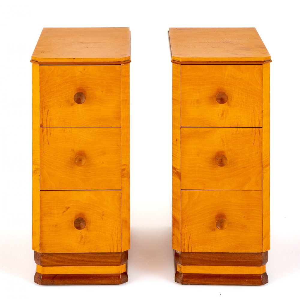 Pair of Art Deco Maple Bedside Cabinets Chests 