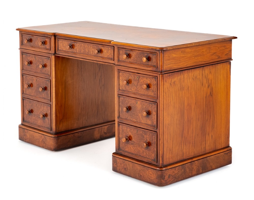Burr Walnut Victorian Pedestal Desk