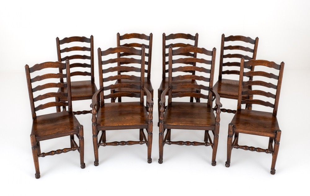 Set of 8 Oak Ladderback Dining Chairs