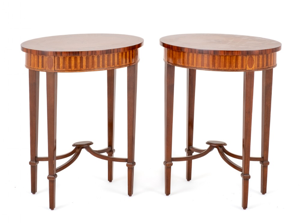 Pair of Sheraton Revival Mahogany Inlaid End Tables