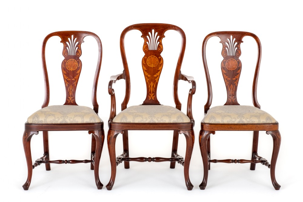 Set of 3 Mahogany Queen Anne Style Desk Chairs