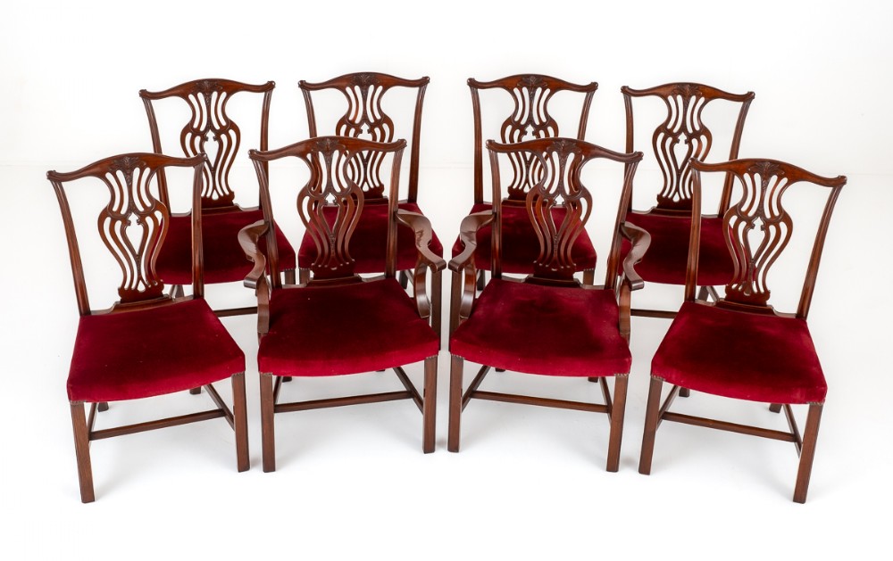 Set of 8 Mahogany Chippendale Style Dining Chairs