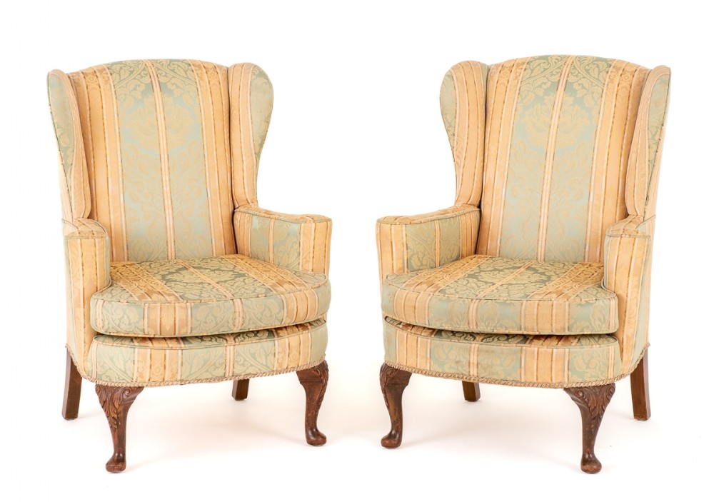 Pair of Queen Anne Style Wing Chairs