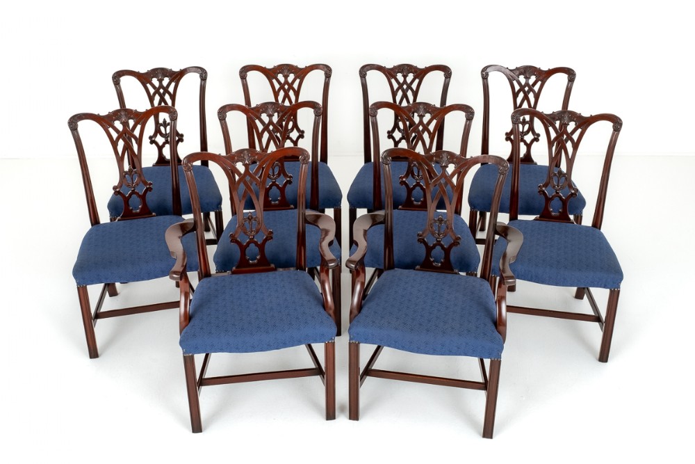 Set of 10 ( 8 + 2 ) Good Quality Mahogany Chippendale Style Dining Chairs
