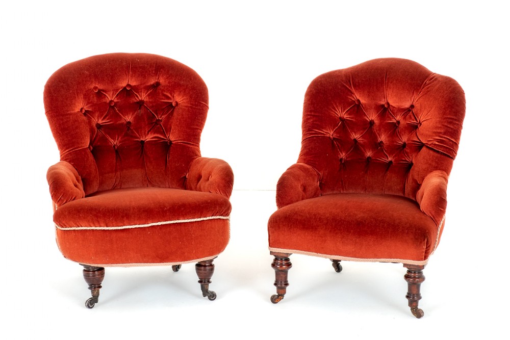 2 Victorian Upholstered Tub Chairs