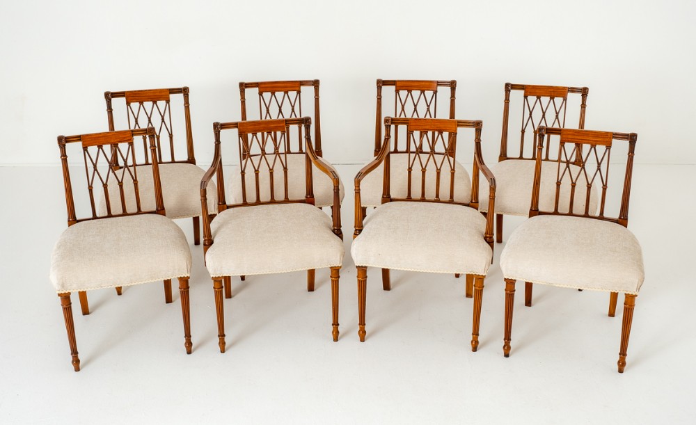 Set of 8 (6 + 2) Satinwood Hepplewhite Style Chairs