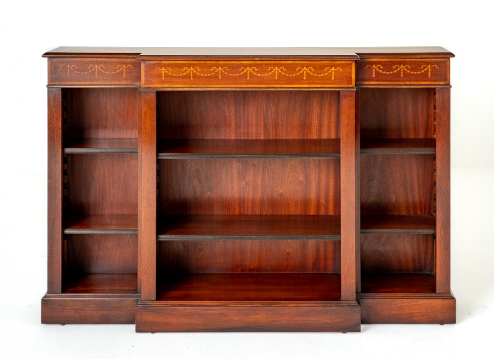 Mahogany 3 Section Open Breakfront Bookcase