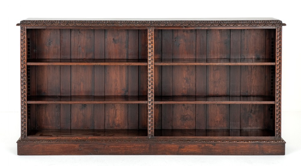 Victorian carved oak double open bookcase