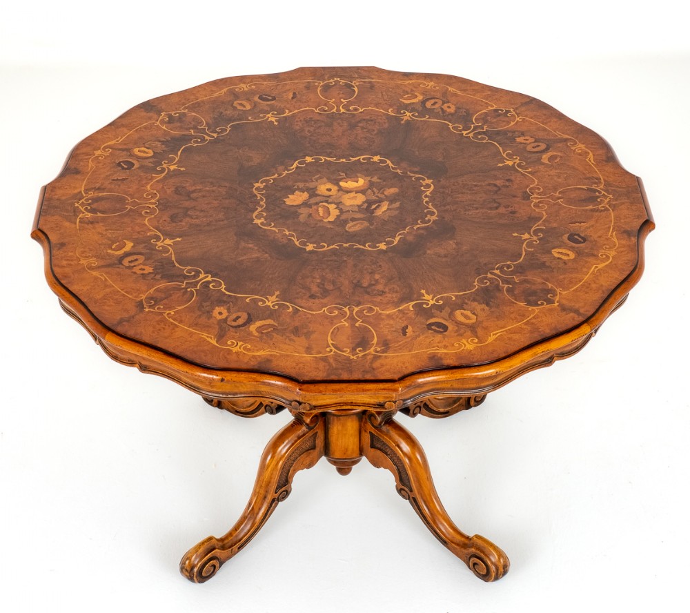 Burr Walnut Marquetry Victorian Style Centre Table