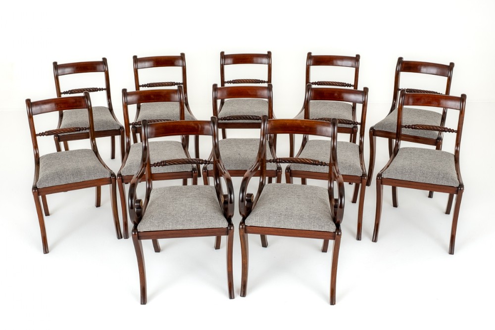 Set of 12 Mahogany Regency Revival Dining Chairs