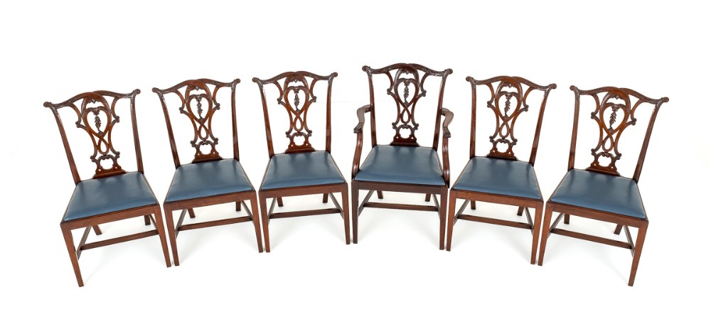 Set of 6 (5 + 1) Mahogany Chippendale Style Dining Chairs