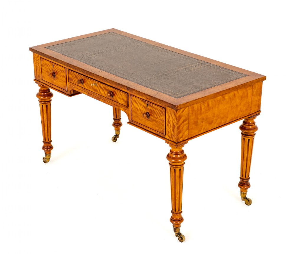 Victorian Birds Eye Maple 3 Drawer Writing Table