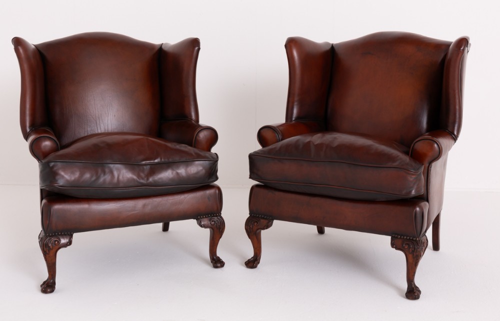 Good Pair of Georgian Revival Leather Wing Chairs