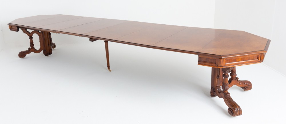 Amazing French Burr Oak and Walnut Extending Table
