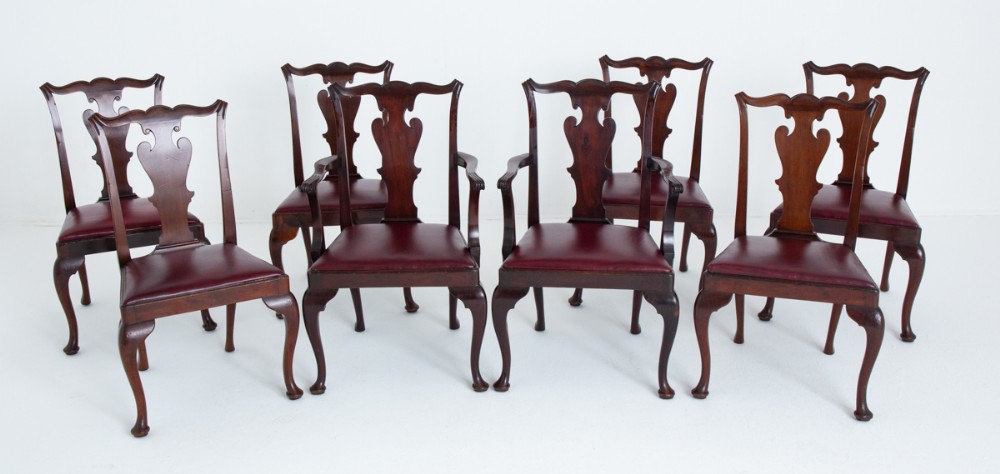 Set of 8 Mahogany Queen Anne Style Dining Chairs