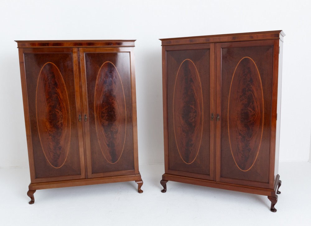 Superb Pair of Sheraton Revival Mahogany Wardrobes
