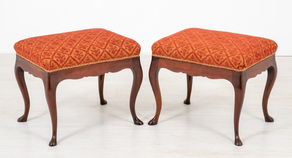 Pair of Mahogany Queen Anne Style Stools