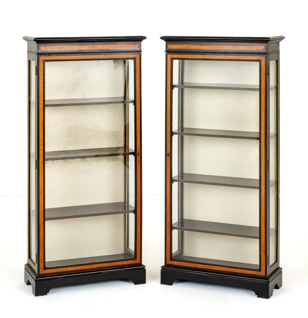 Pair of Victorian Walnut and Ebonised Display Cabinets