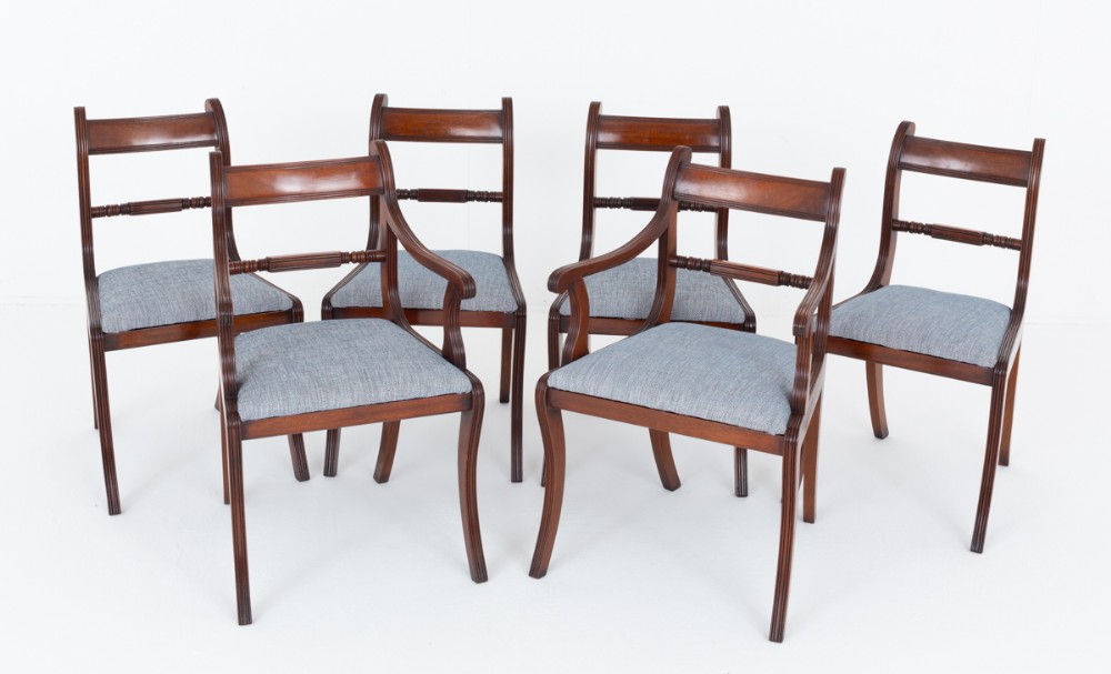 Set of 6 (4 + 2) Mahogany Regency Revival Dining Chairs