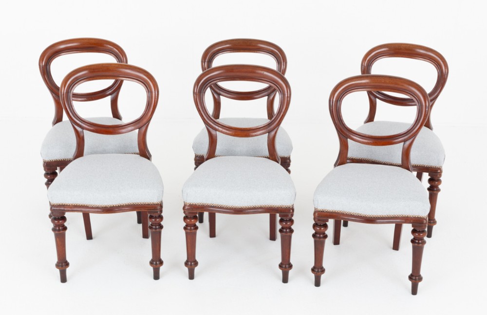 Set of 6 Victorian Mahogany Balloon Back Dining Chairs