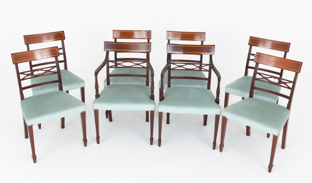 Set of 8 (6 + 2) Mahogany Sheraton Revival Dining Chairs