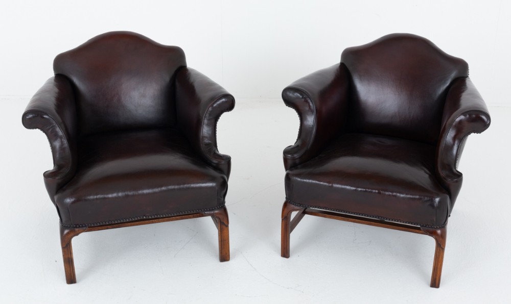 Pair of Georgian Revival Leather Club Chairs
