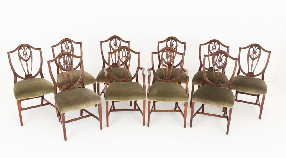 Set of 10 8 + 2 Mahogany Prince of Wales Style Dining Chairs
