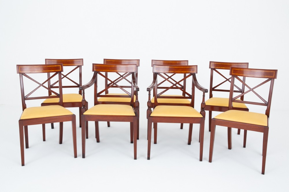 Set of 8 Sheraton Revival Mahogany Dining Chairs