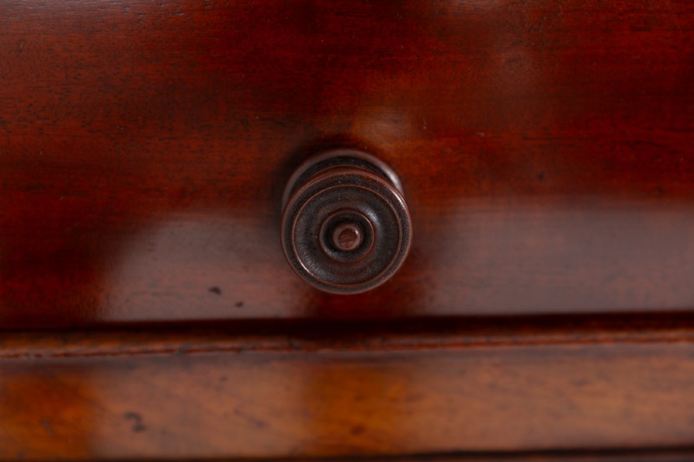 A Victorian mahogany cylinder desk featuring a curved roll-top hood, multiple pedestal drawers, and turned wooden knobs. View IX