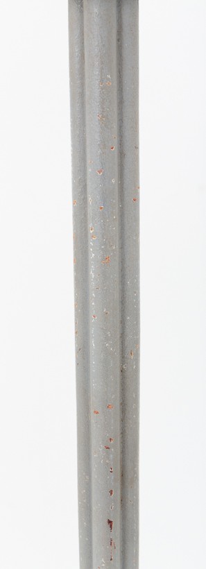 A tall grey painted bentwood hallstand featuring upper scrolled hooks, a central turned finial, and an integrated lower umbrella ring base. View VIII