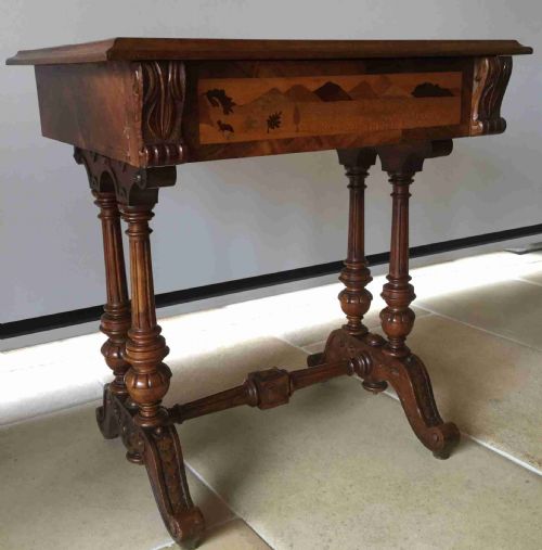 Walnut and marquetry small Italian work table