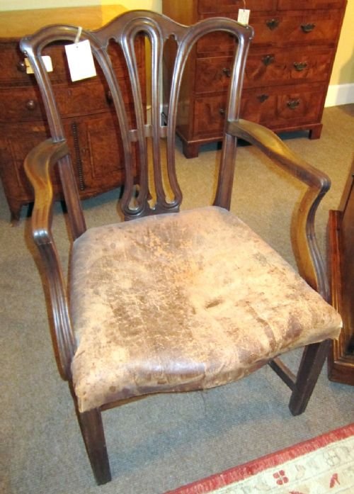 Georgian Mahogany Carver Chair with Leather 
Upholstery on Fluted Legs.