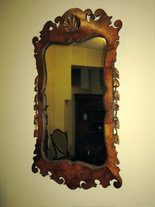 19thc. Walnut Swansea Mirror with Shaped Frame & 
Gilded Shell Decoration.