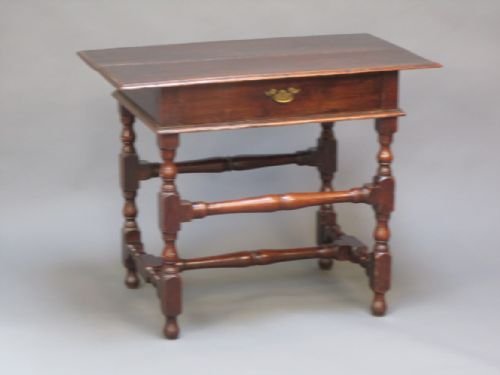 An 18thc. Oak Single Drawer Side Table with Bobbin Turned Legs & Stretchers