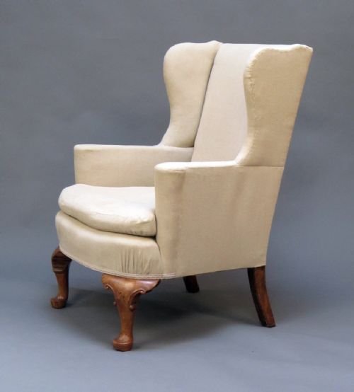 19th C Walnut Cabriole Legged Wing Armchair