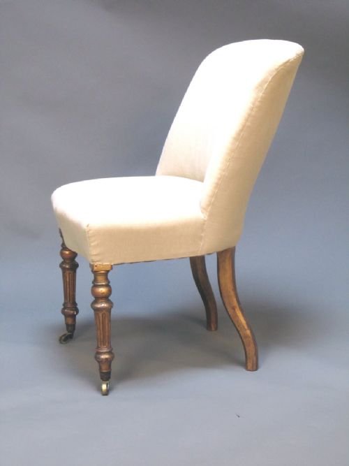 19thc Gilt Legged Occasional Chair 
With Fluted Legs and Brass Castors