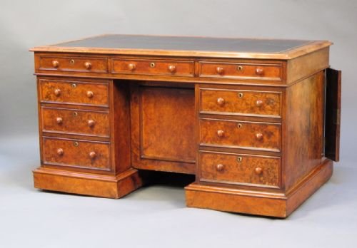 A Fine Late 19thc. Burr Walnut Pedestal Desk
