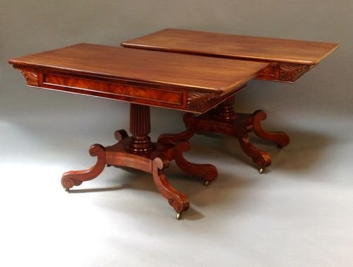 19thc Mahogany Dining Table with 2 Side Table Ends, 2 Leaves,
