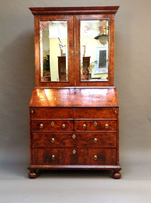 An Early 18thc. Burr Walnut Bureau Bookcase